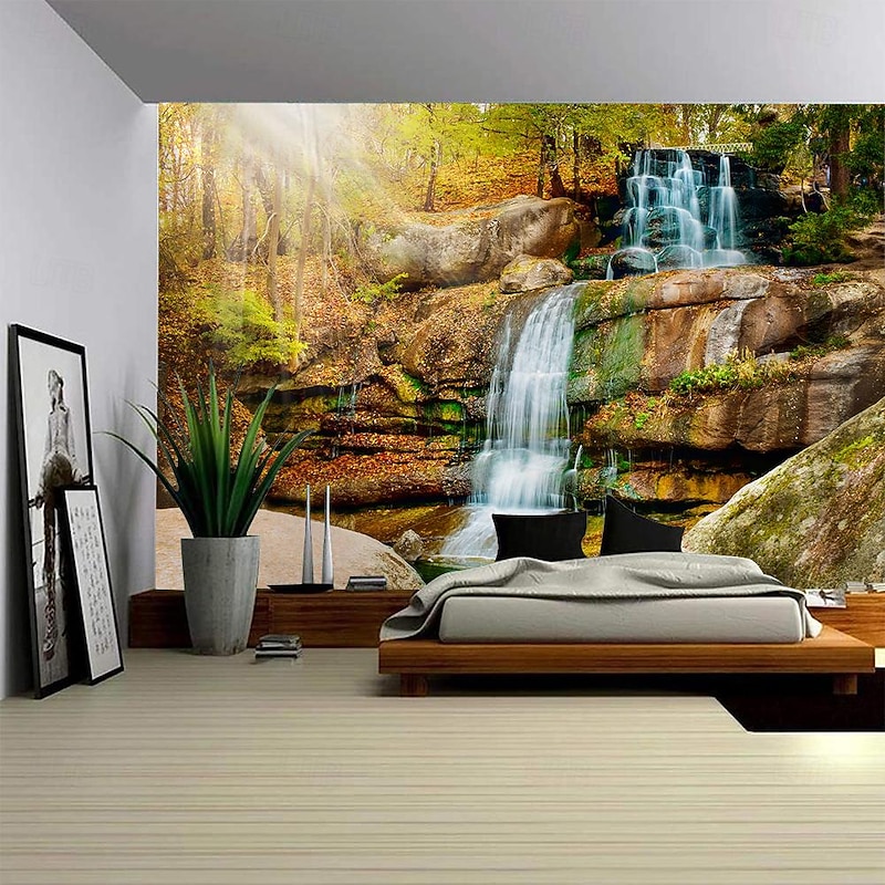 Waterfall Landscape Hanging Tapestry Wall Art Large Tapestry Mural Decor Photograph Backdrop Blanket Curtain Home Bedroom Living Room Decoration4
