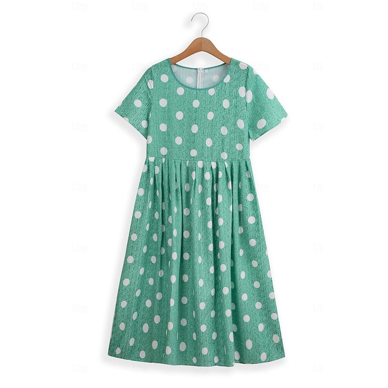 Women's Midi Dress Floral Polka Dot Pocket Print Crew Neck aily Date Short Sleeve Summer Spring2