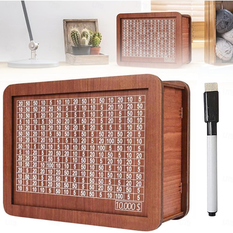 Piggy Bank for Adults Kids, Wooden Coin Bank for Boys and Girls, Adults Money Box with Counter for Savings Goal $10000 Best Gift for Friends (Deep Brown, 10000 Dollar)