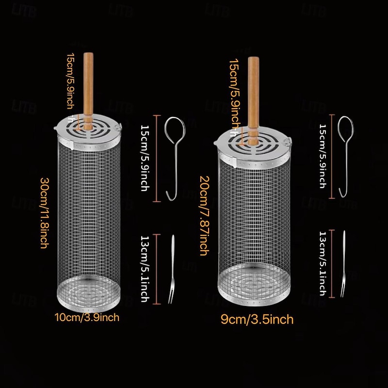 Rolling Grill Basket - SUS304 Stainless Steel Barbecue Cooking Grill Grate - Outdoor Round BBQ Campfire Grill Grid - Camping Picnic Cookware4