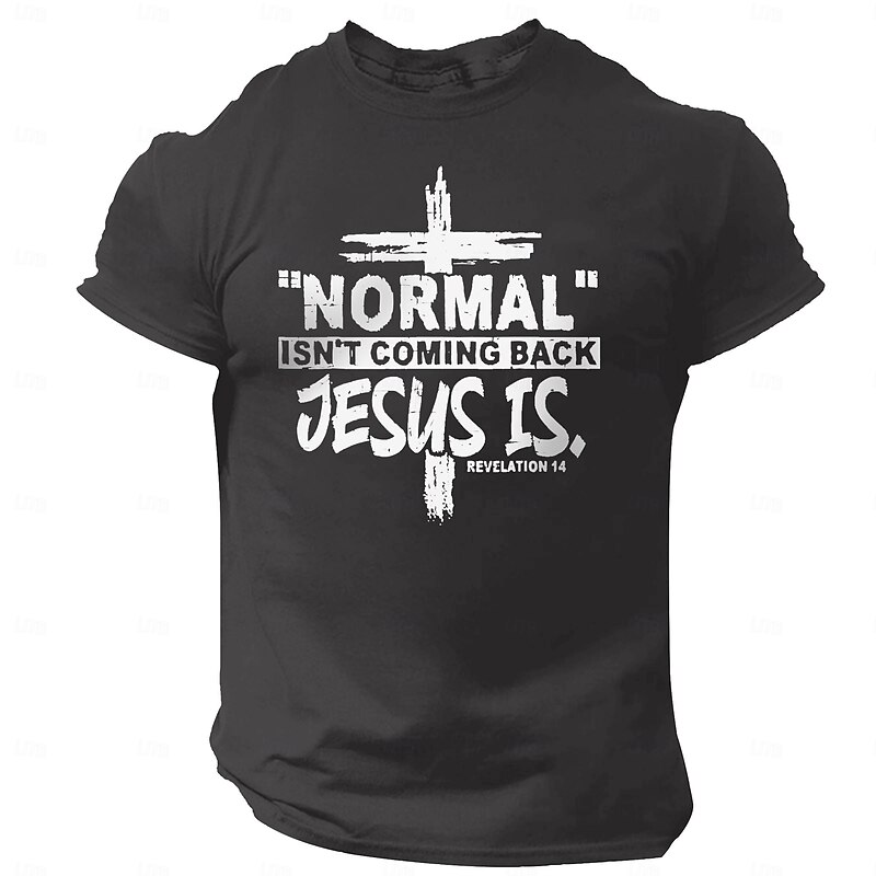 Men's Quotes & Sayings Cross Jesus Letter Print T Shirt Tee Top 100% Cotton Short Sleeve Graphic Shirt Black Dark Grey Dark Blue Comfortable Tee Street Sports Outdoor Fashion Designer Clothing4
