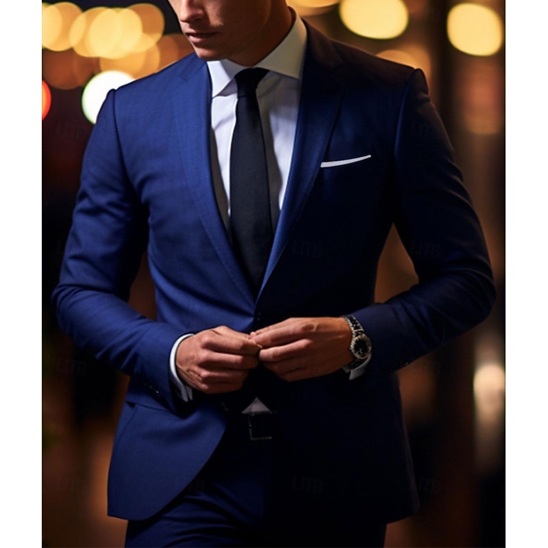 Men's Wedding Suits Notch Black Burgundy Daily Business Solid Colored Plus Size 2 Piece Single Breasted Two-buttons2