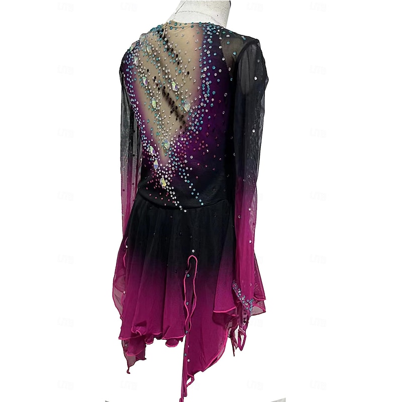 Figure Skating Dress Women's Girls' Ice Skating Dress Violet Mesh Spandex Lace Training Skating Wear Crystal / Rhinestone Figure Skating3