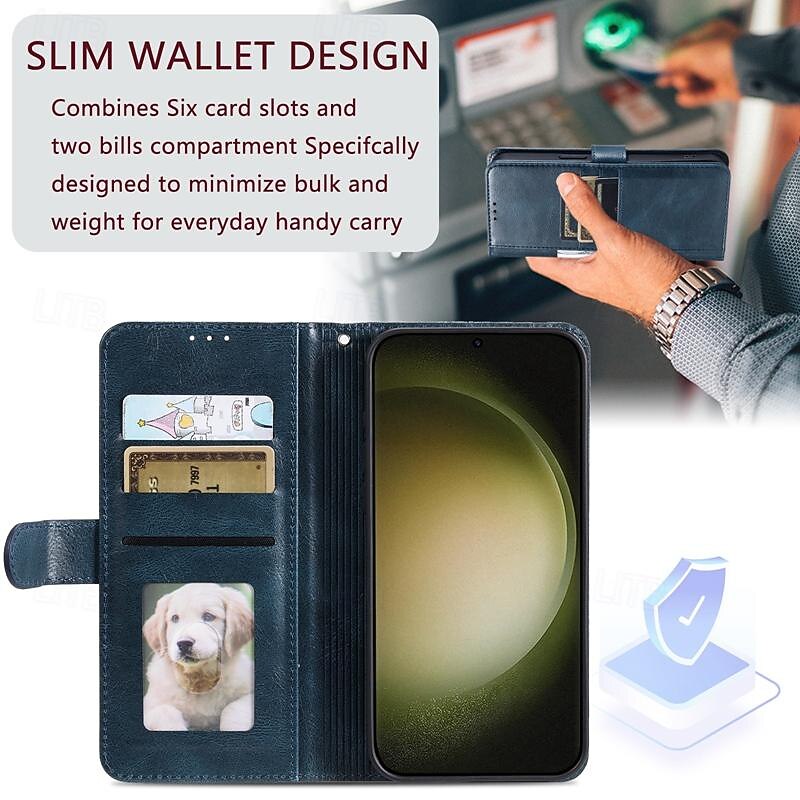 Phone Case For Samsung Galaxy S25 S24 S23 S22 S21 FE S21 Ultra Plus A55 5G A35 5G A25 A15 Wallet Case with Wrist Strap Kickstand Card Slot Retro TPU PU Leather2