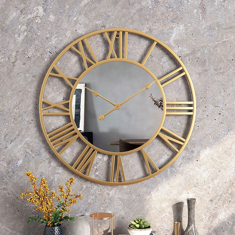 Scandinavian Modern Wind Creative Roman Numerals Mirror Fashion Wall Clock Bedroom Study Decorative Clock Hanging Wall Clock 40cm 50cm