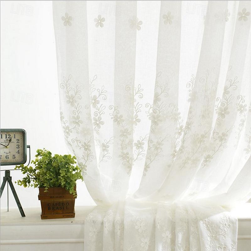 One Panel European Style Embroidered Gauze Curtain Living Room Bedroom Dining Room Semi Transparent Window Screen2