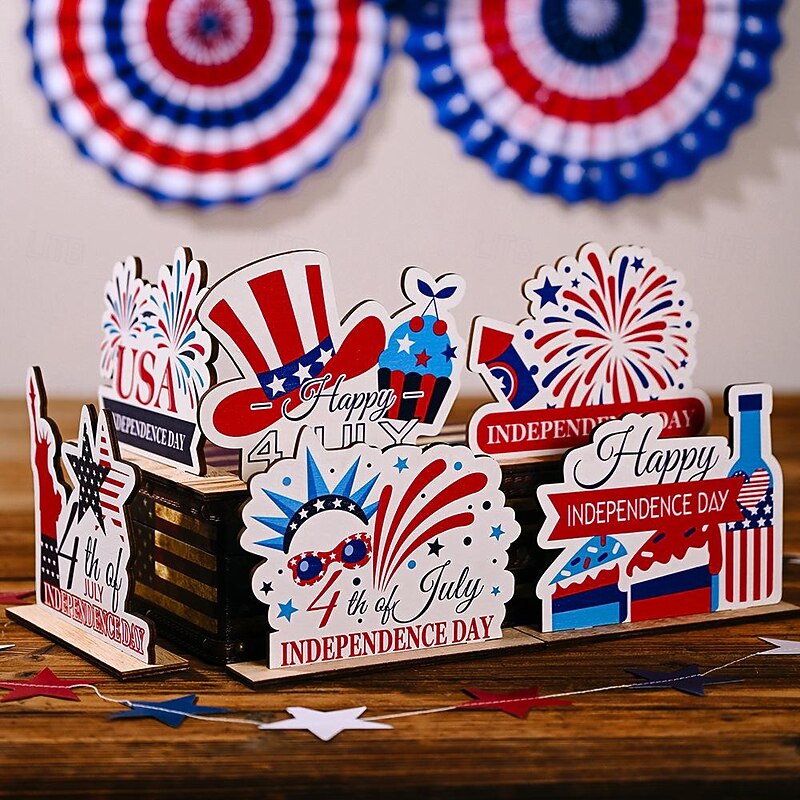 Patriotic Wooden Decorations 4th of July Independence Day Decorations Patriotic Table Decorations Wooden Table Centerpieces Decorations for American Memorial Day Veteran Day Party Decor