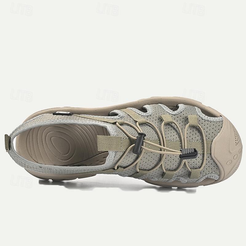 Men's Sandals Sports Sandals Hiking Casual Beach Fabric Mesh Breathable Comfortable Slip Resistant Magic Tape Loafer Black Light Green4