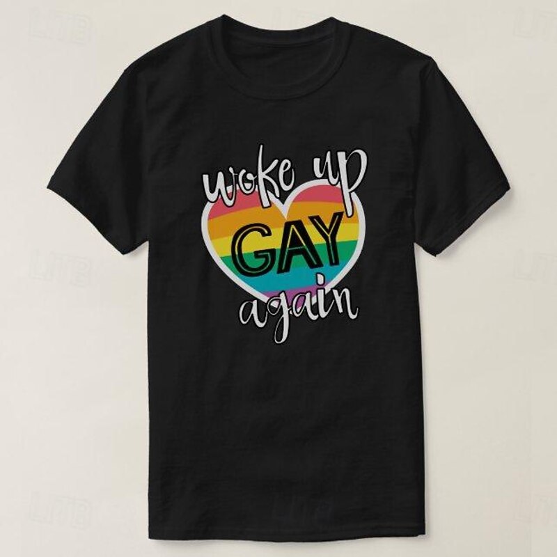 LGBT LGBTQ T-shirt Pride Shirts Rainbow Woke up Gay Again Funny Lesbian Gay For Couple's Unisex Adults' Masquerade Hot Stamping Pride Parade Pride Month3