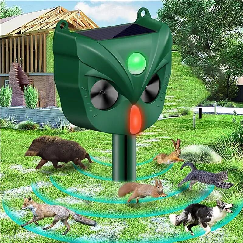 Solar Ultrasonic Animal Repeller – Motion Activated Waterproof Deterrent with Flashing LED Light for Cats Dogs Squirrels in Gardens