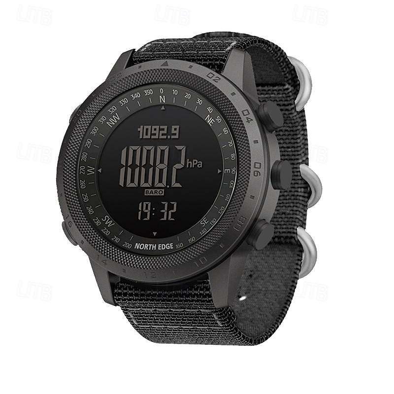 NORTH EDGE Men Digital Watch Outdoor Sports Tactical Casual Compass Altimeter Luminous Stopwatch Silicone Nylon Strap Watch