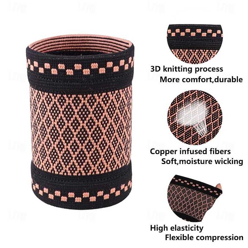 Copper Wrist Compression Brace (2Pcs), Elastic Wrist Support Sleeve Wrist Braces for Tendonitis, Arthritis, Carpal Tunnel Pain Relief, Soft Wrist Wrap Wristbands for Sport, Fitness, Workout, Typing(S)2