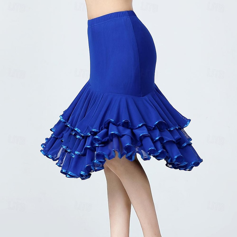 Latin Dance Ballroom Dance Skirts Ruffles Pure Color Splicing Women's Performance Training High Polyester Tulle3