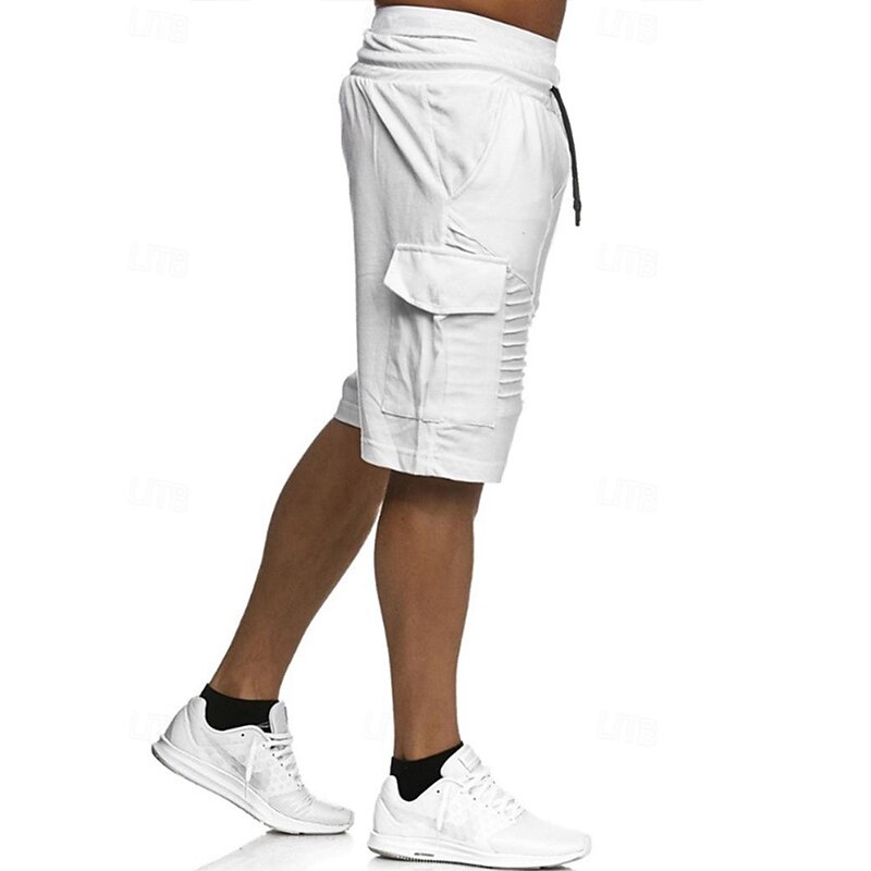 Men's Cargo Shorts Sweat Shorts Shorts Bermuda shorts Elastic Waist Multi Pocket Pleats Plain Comfort Sports Knee Length Outdoor Daily Fashion Streetwear Black White Micro-elastic2