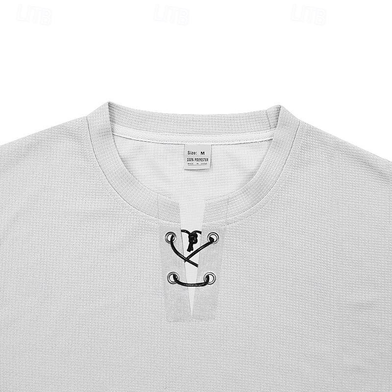 Men's 2 Piece Waffle Henley Shirt T-shirt Suits Tracksuit Short Sleeve Short Sleeves Short Pant Henley Summer Solid Color Drawing Gymnatics Casual 2 Piece Vacation Daily Wear Activewear Black White4