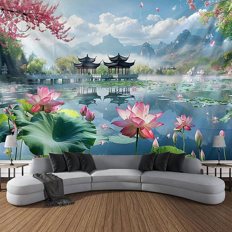 Chinese Garden Hanging Tapestry Wall Art Large Tapestry Mural Decor Photograph Backdrop Blanket Curtain Home Bedroom Living Room Decoration4