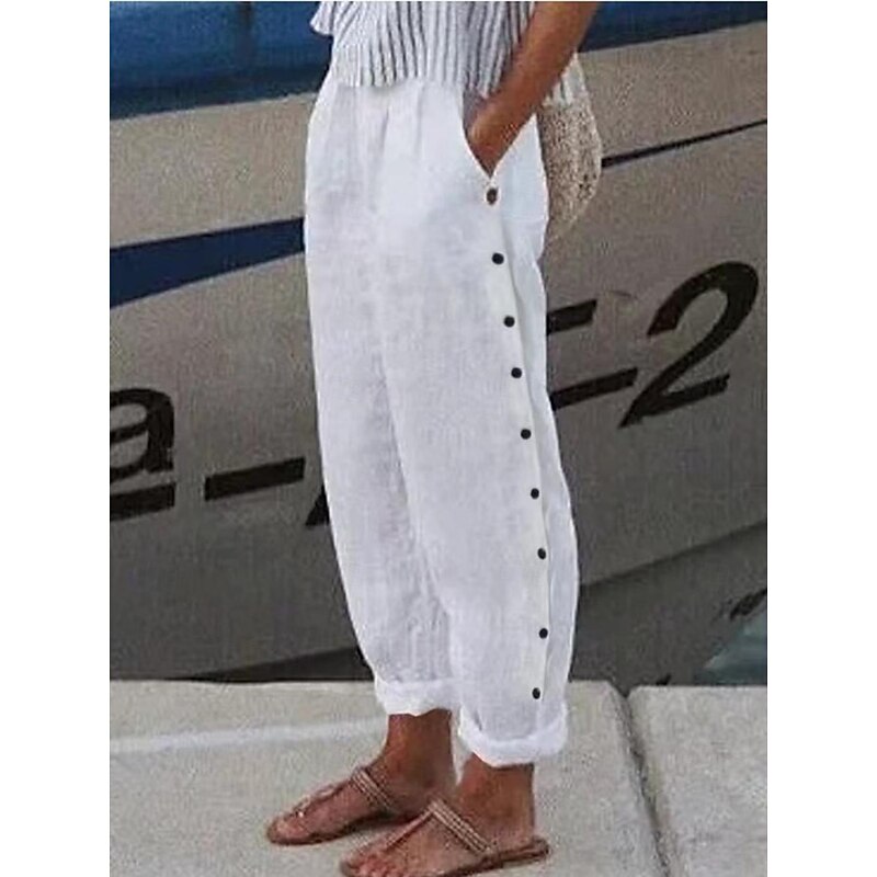 Women's Pants Trousers Casual Daily Long Plain Side Pockets Breathability Comfortable Inelastic Weekend Black White Blue Gray Spring & Summer Regular Fit3