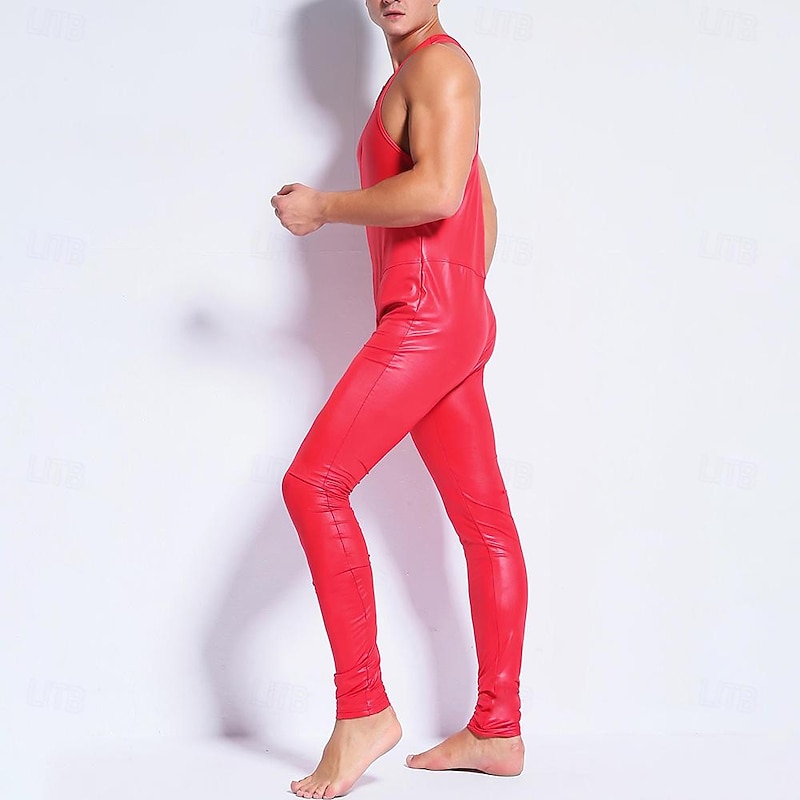 Dance Costumes Exotic Dancewear Pole dance Leotard / Onesie Metal Chain Pure Color Splicing Men's Performance Training Sleeveless High PU