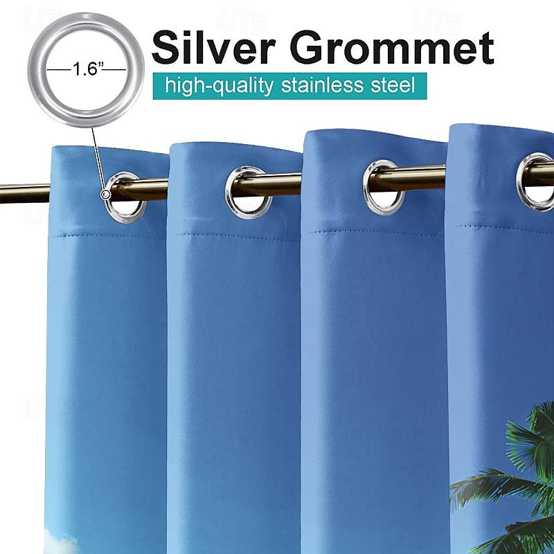 Waterproof Outdoor Patio Curtains Grommet Top, Extra Long, Light Blocking, Thermal Insulated, Ocean Beach Design - Privacy Protection Blackout Drapes for Front Porch, Sliding Door, Gazebos (2 Panels)4