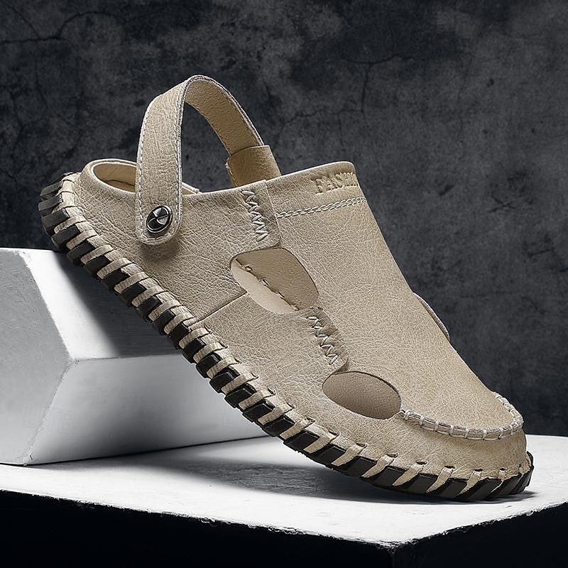 Men's Leather Sandals Flat Sandals Fashion Sandals Handmade Shoes Outdoor Slippers Walking Casual Beach Daily Office & Career Breathable Comfortable Loafer Red Brown Black Khaki2