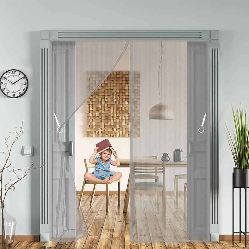 Magnetic Fly Screen Door,Heavy Duty Bug Curtain Full Frame, Keep Bugs Out Lets Fresh Air in Without Drilling2