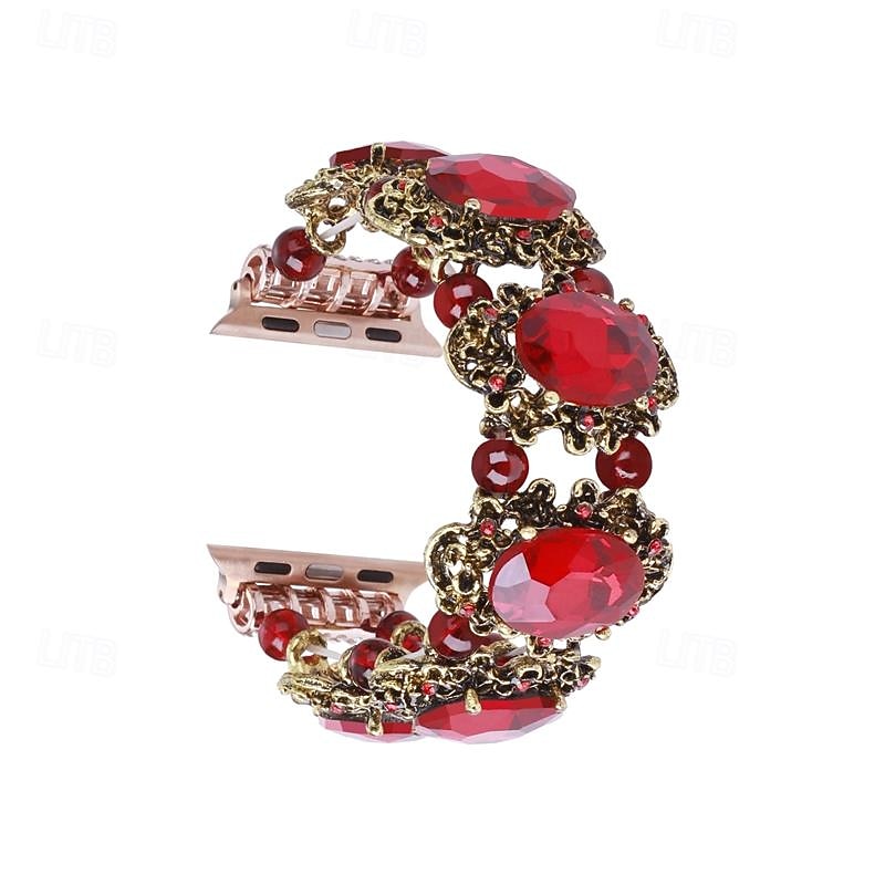 Jewelry Bracelet Compatible with Apple Watch band 38mm 40mm 41mm 42mm 44mm 45mm 49mm Elastic Bling Diamond Beaded Alloy Rhinestone Strap Replacement Wristband for iwatch Ultra 2 Series 9 8 7 SE 6 5 44