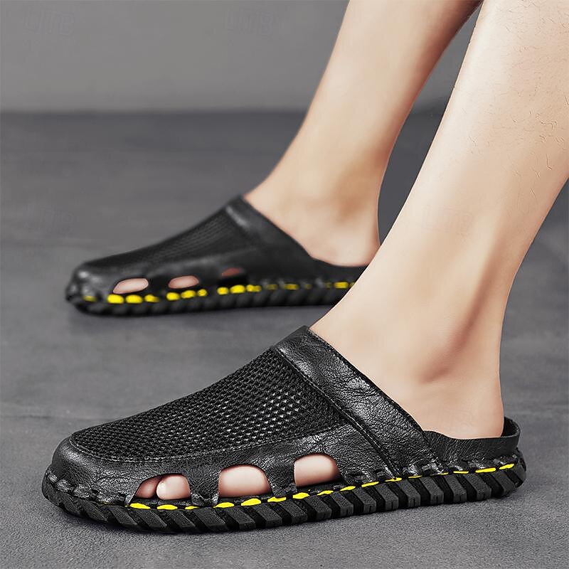 Men's Sandals Slippers Fashion Sandals Handmade Shoes Comfort Shoes Walking Casual Daily Vacation Beach PU Breathable Comfortable Slip Resistant Black Brown Khaki Summer Fall4