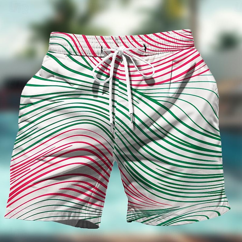 Men's Geometric Pattern Colorful Line Swim Shorts Board Shorts Swimming Trunks Mid Waist Hawaiian Casual Holiday Beach Drawstring with Mesh lining Elastic Waist Designer Clothing Apparel4
