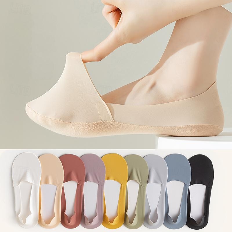 5pcs/set Ice Silk Boat Socks Women's Spring Summer Thin Non-slip Socks Cotton Bottom Socks High Heels Shallow Mouth Invisible Socks