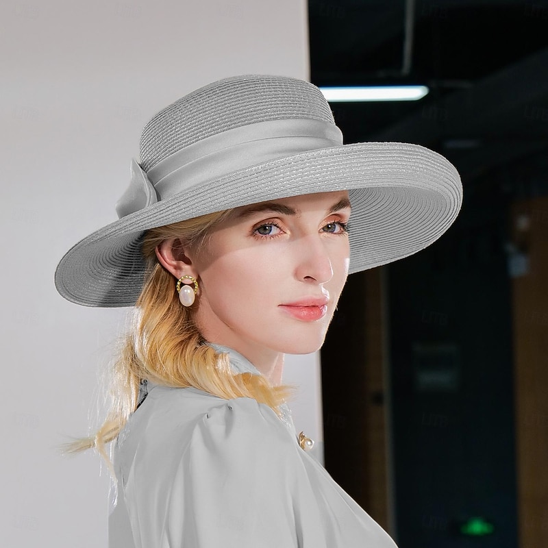 Hats Fiber Bowler / Cloche Hat Bucket Hat Straw Hat Wedding Tea Party Elegant Wedding With Bowknot Pure Color Headpiece Headwear2