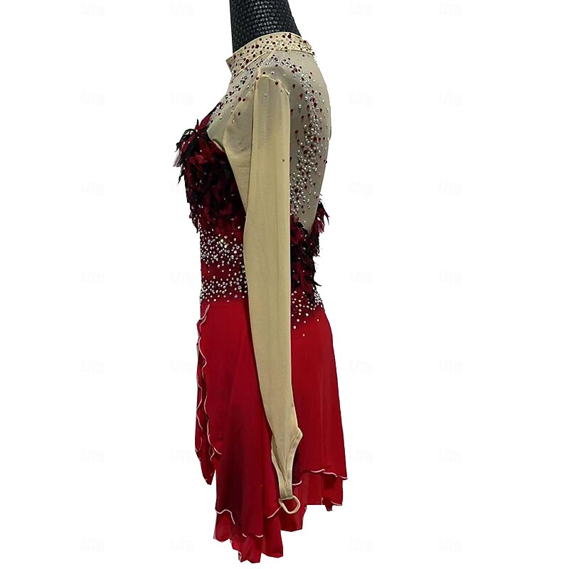 Figure Skating Dress Girls' Ice Skating Skirt Mesh Spandex Lace Skating Wear Crystal / Rhinestone Figure Skating2