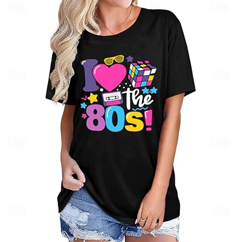 Retro Vintage T-shirt Graphic Tee I Love The 80's Graphic For Women's Adults' Masquerade Hot Stamping Casual Daily4