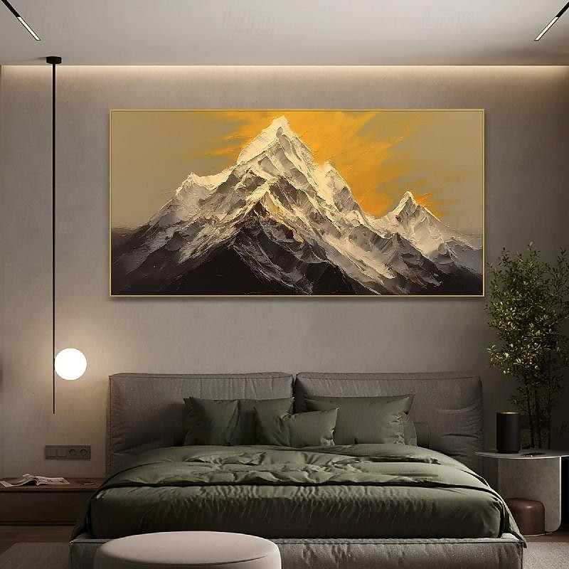 Hand painted 3D White Snow Mountain Painting on Canvas handmade Plaster Style Textured Wall Art painting hand painted  Wabi-Sabi oil painting for Living Room Boho Modern Trendy Home Decoration