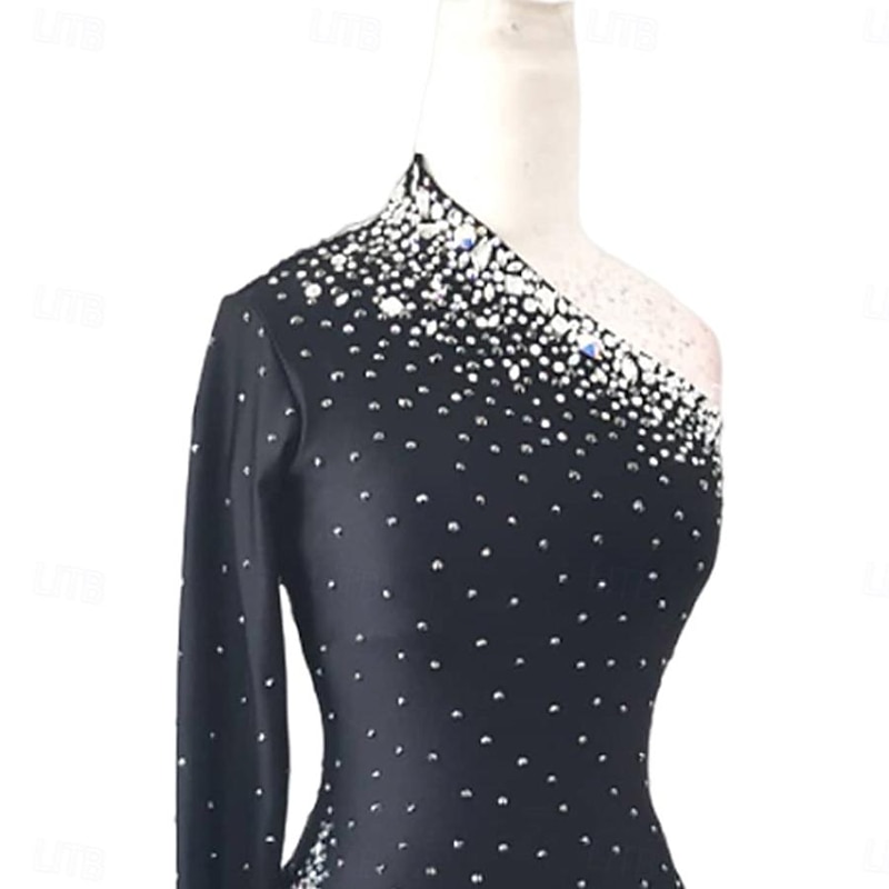 Latin Dance Dress Crystals / Rhinestones Women's Girls' Performance Training Long Sleeve High Stretch Yarn3