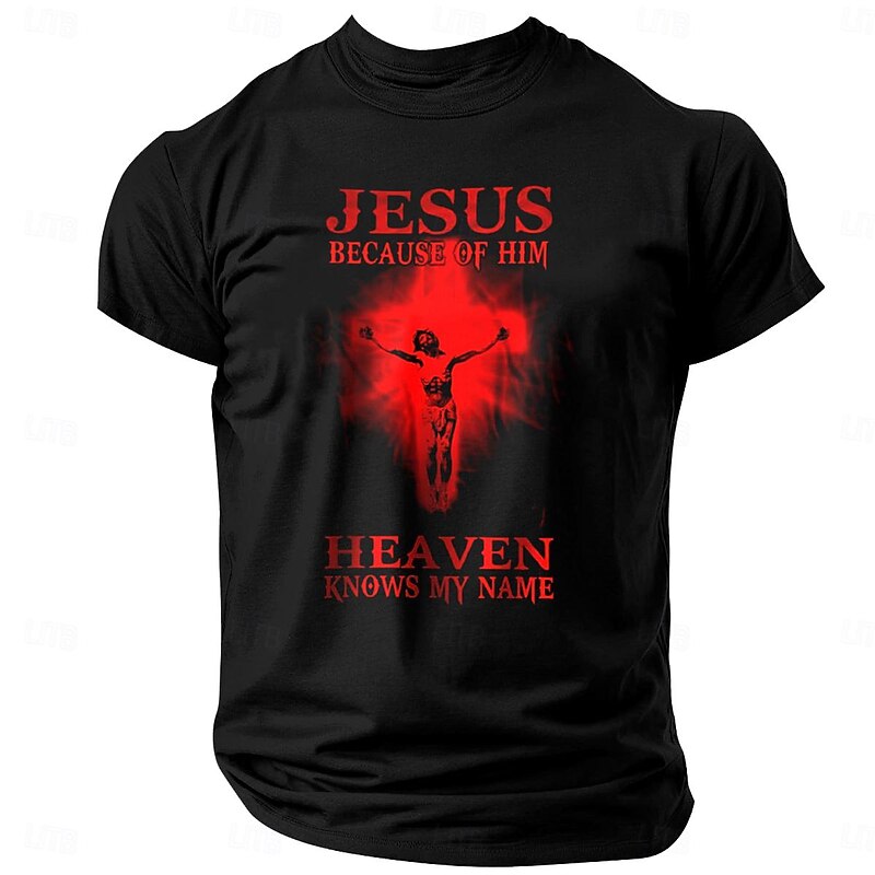 Men's Graphic T-Shirt - Jesus Because Of Him Heaven Knows My Name Christian Religious Short Sleeve3