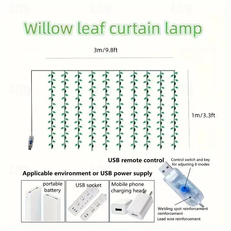 100LED Willow Curtain Lights, 8 Mode Twinkle Fairy String Lights, with USB Plug Decorative Lights, for Christmas Tree Patio Wedding Party Bedroom New Year Decor Lights, Doorplate Pendant Light4
