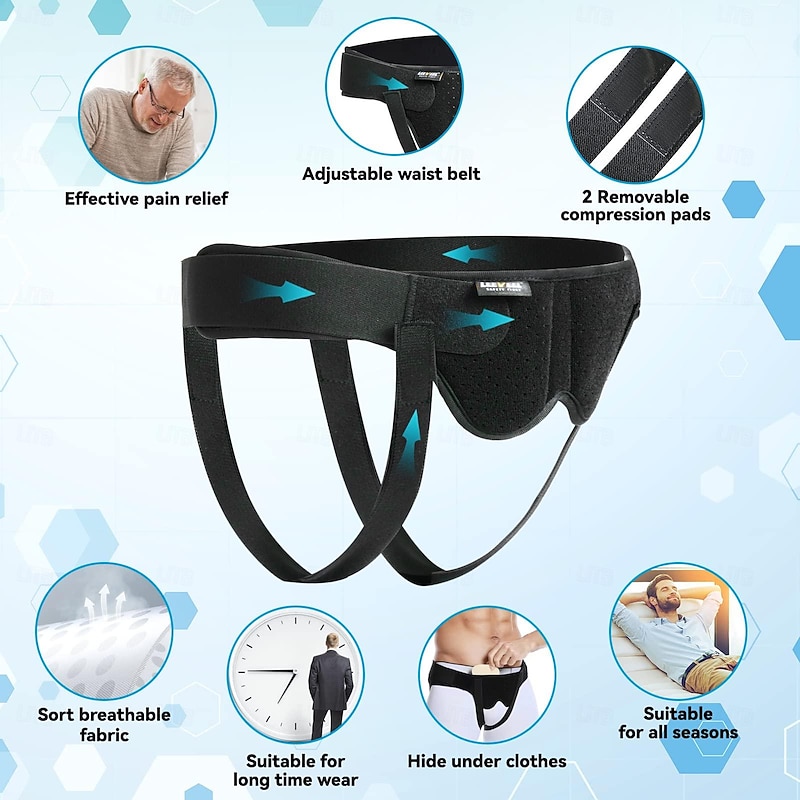 Hernia Belts for Men,Medical Hernia Guard Inguinal Truss for Single/Double,Sports Hernia Adjustable Waist Strap with 2 Removable Compression Pads2