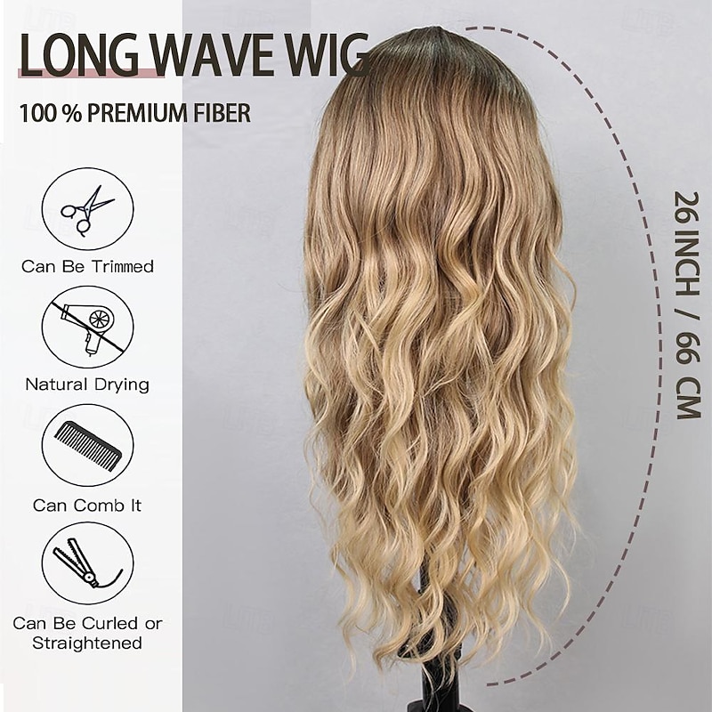 Synthetic Lace Wig Natural Wave Style 26 inch Multi-color Middle Part U Part Wig Women's Wig Black / Gold Light golden Dark Brown4