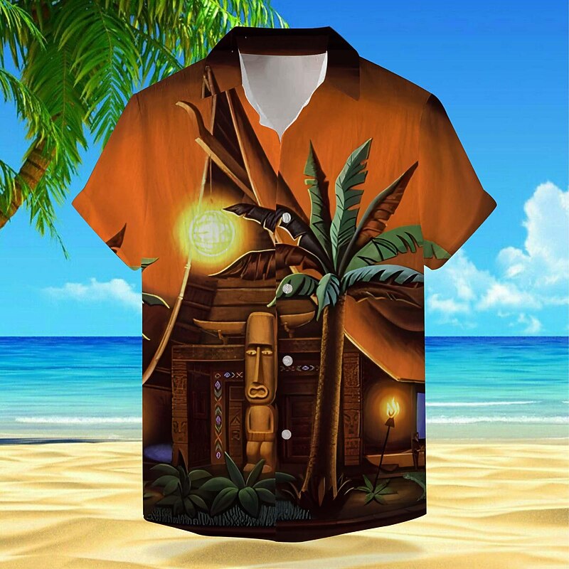 Men's Coconut Tree Tropical Tropical Plants Shirt Summer Hawaiian Shirt Aloha Shirt Short Sleeve Shirt Turndown Vacation Hawaiian Outdoor Vacation Hawaiian Red Orange S M L4