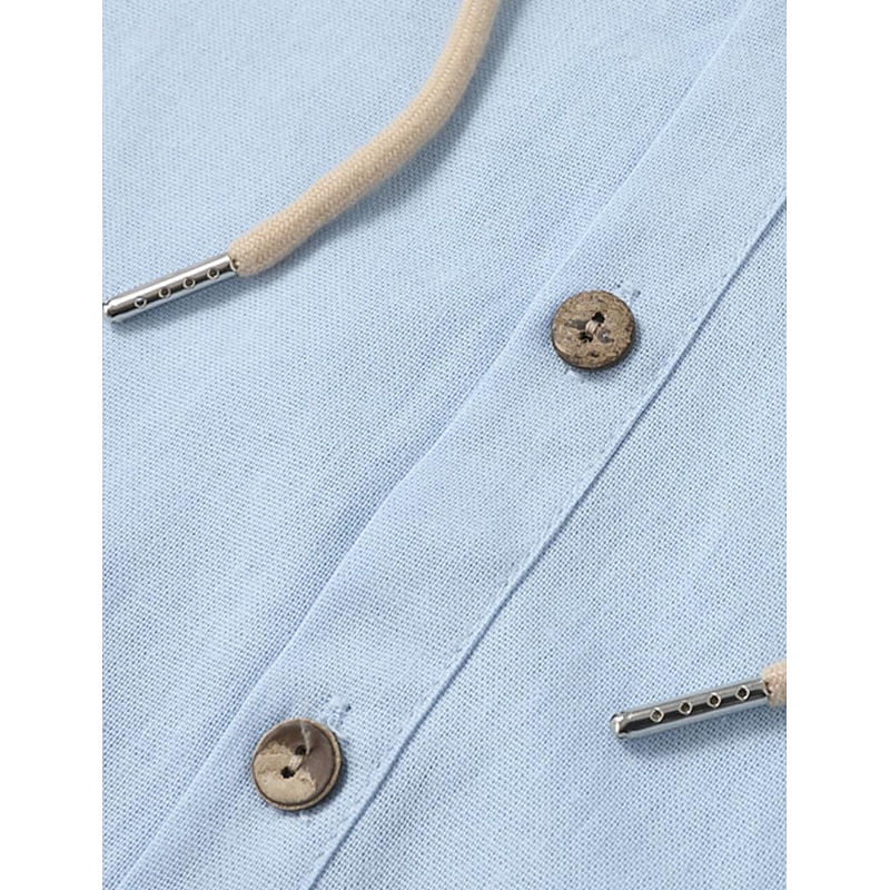 Men's Shirt Linen Shirt Plain Casual Daily Black White Blue Khaki Long Sleeve Hooded Spring & Summer Clothing Apparel Buttons4