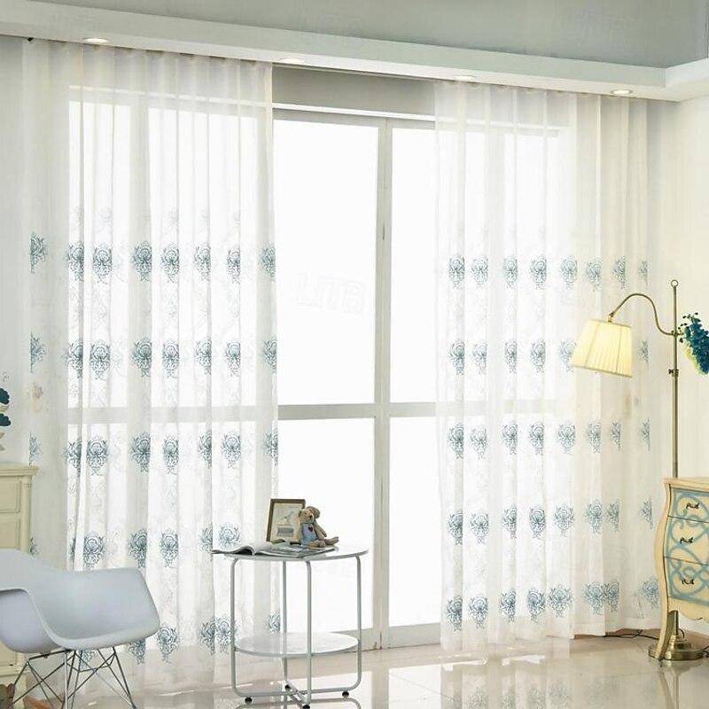 One Panel Mediterranean Style High-End Embroidered Window Screen Living Room Bedroom Dining Room Semi Transparent Screen Curtain4