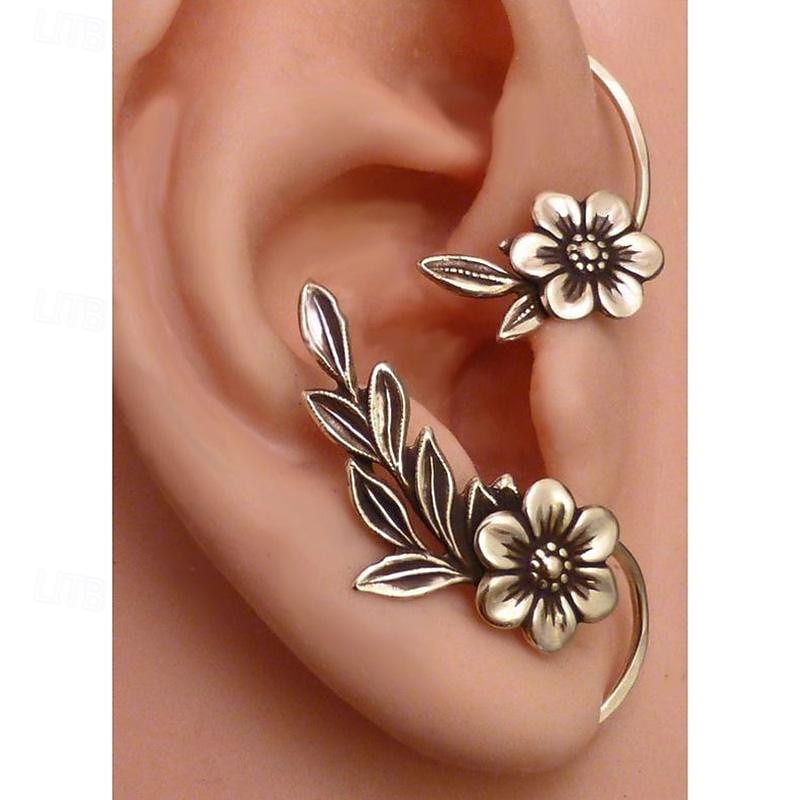 1 Pair Ear Cuff For Women's Party Evening Gift Date Alloy Vintage Style Fashion Petal3