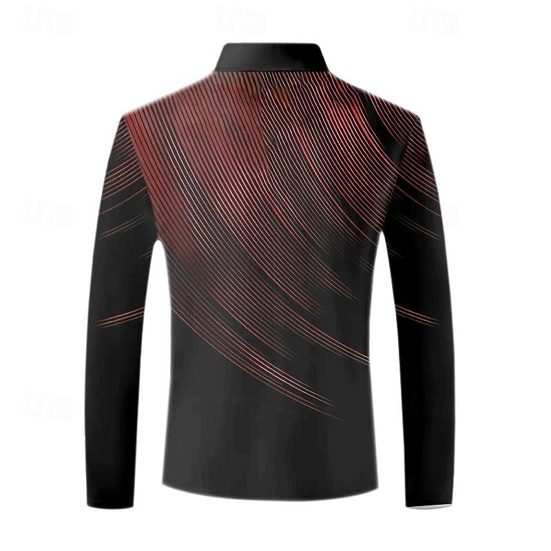 Men's Geometric Polo Shirts Golf Shirt Long Sleeve Polo Shirts Collared Shirts Business Casual WorkWear Formal Wear Festival Wear 3D Print Buttons Fall & Winter White Wine Blue2