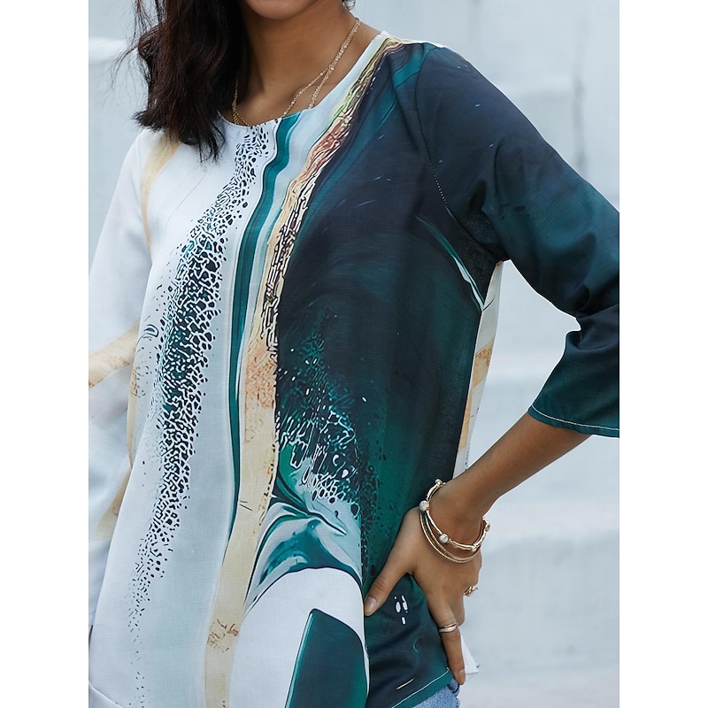 Women's Blouse Long Sleeve Asymmetrical Hem Chiffon Basic Floral Print Regular Tops Round Neck Casual Daily Green Spring Fall4