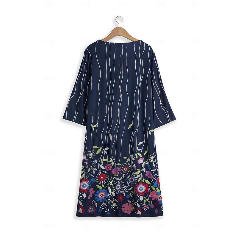 Women's Casual Dress Ethnic Dress Shift Dress Midi Dress Leopard Black White Half Sleeve Floral Print Summer Spring V Neck Basic Daily Vacation Weekend 2023 S M L XL XXL 3XL3