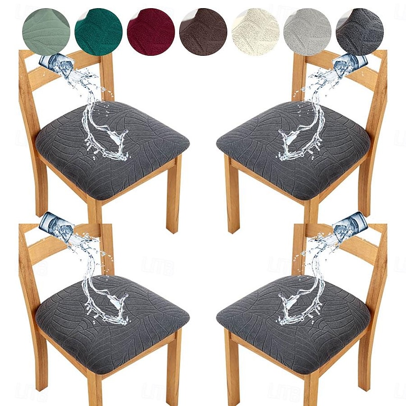 4PCS Waterproof Dining Chair Cover Stool Chair Cover Jacquard Leaves Slipcovers