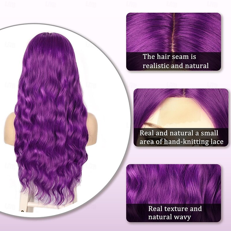 Auburn Blonde Purple Green Blue Wig Long Wavy Wigs for Women Middle Part Cosplay Wig Long Curly Synthetic Wigs Purple Wigs for Women Halloween Party Use3