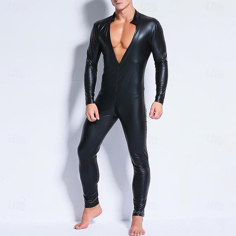 Dance Costumes Exotic Dancewear Pole dance Leotard / Onesie Pure Color Splicing Men's Performance Training Long Sleeve High PU2