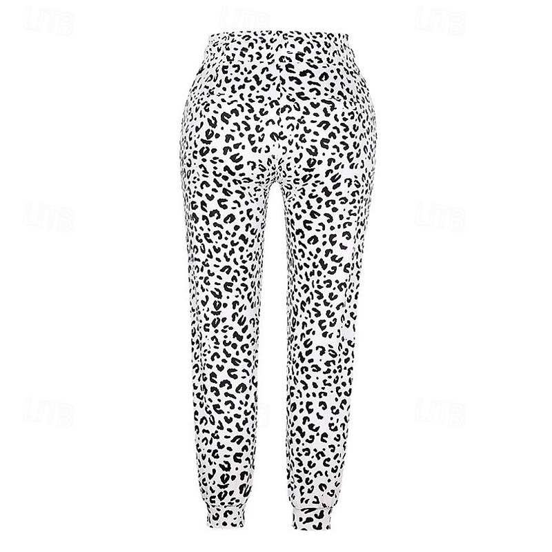 Women's Pants Trousers Jogging Pants Casual Daily Ankle-Length Leopard Drawstring Side Pockets Breathability Comfortable Micro-elastic Going out Weekend White Green Gray Spring & Summer Regular Fit4