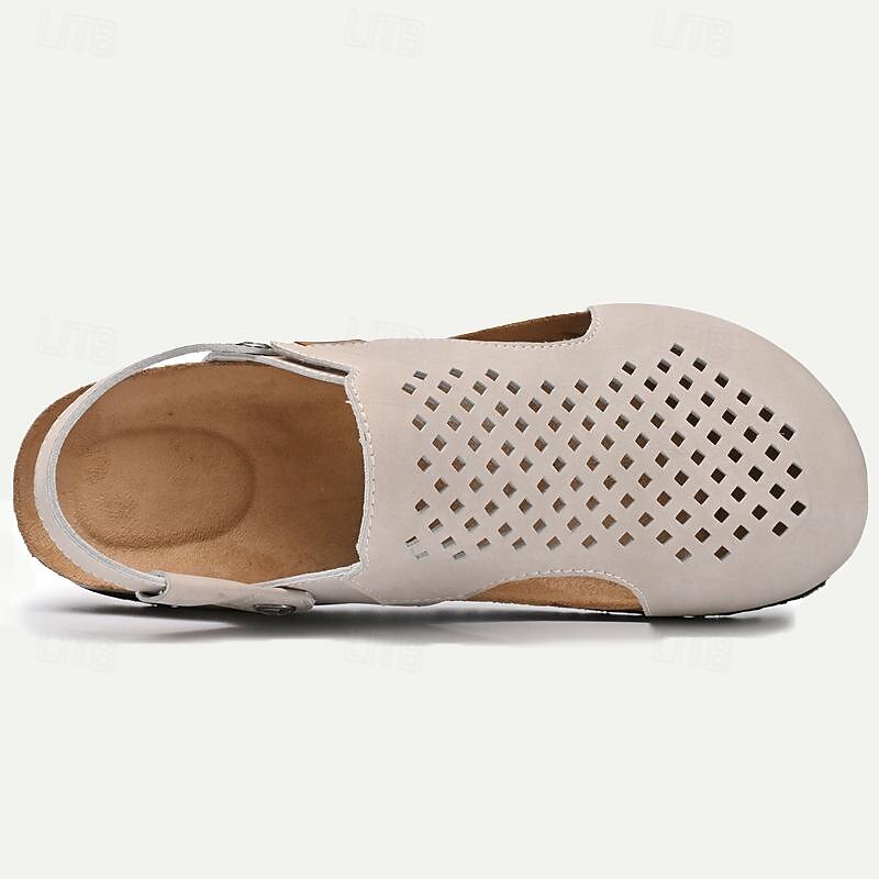 Men's Sandals Slippers & Flip-Flops Flat Sandals Microfiber Breathable Comfortable Slip Resistant Loafer Buckle Brown Beige4